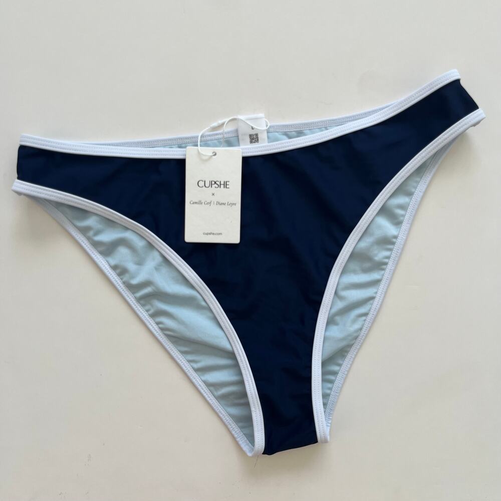 Cupshe x Camille Cerf Diane Leyre Navy Blue Bikini Bottoms Women’s L NWT